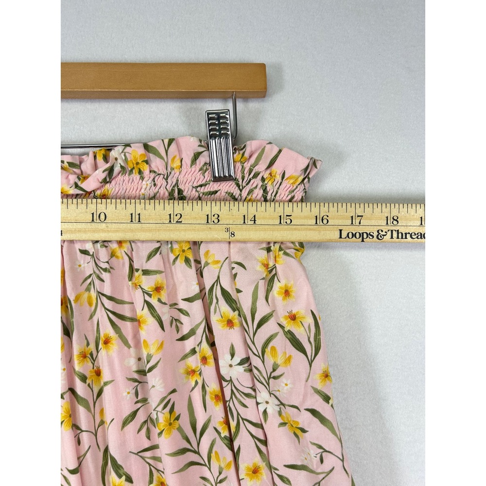 Floral Cottagecore Old Navy Womens LG Pink Floral Smocked High Waist Midi Skirt - Picture 6 of 9